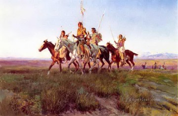 Amérindien œuvres - retour du parti de guerre 1914 Charles Marion Russell Indiens d’Amérique